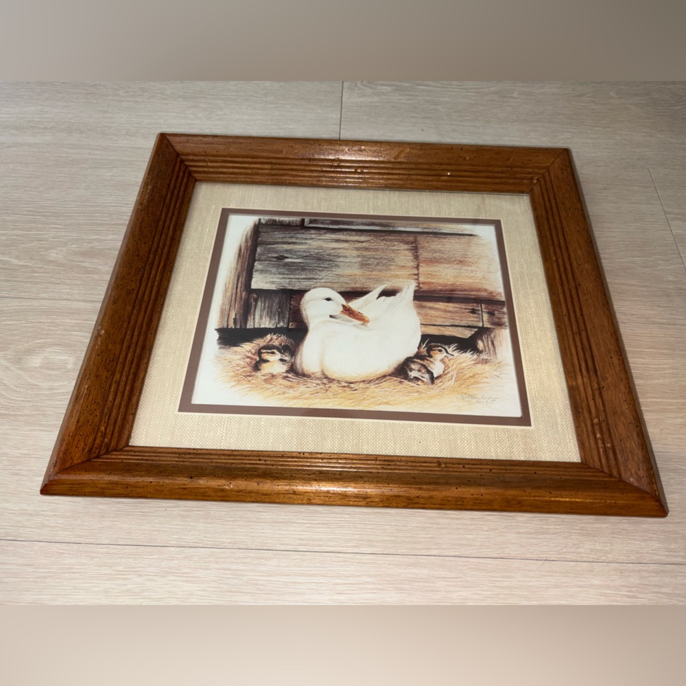 CottageCore Duck Framed Art Print - White Duck with Ducklings✨🪿